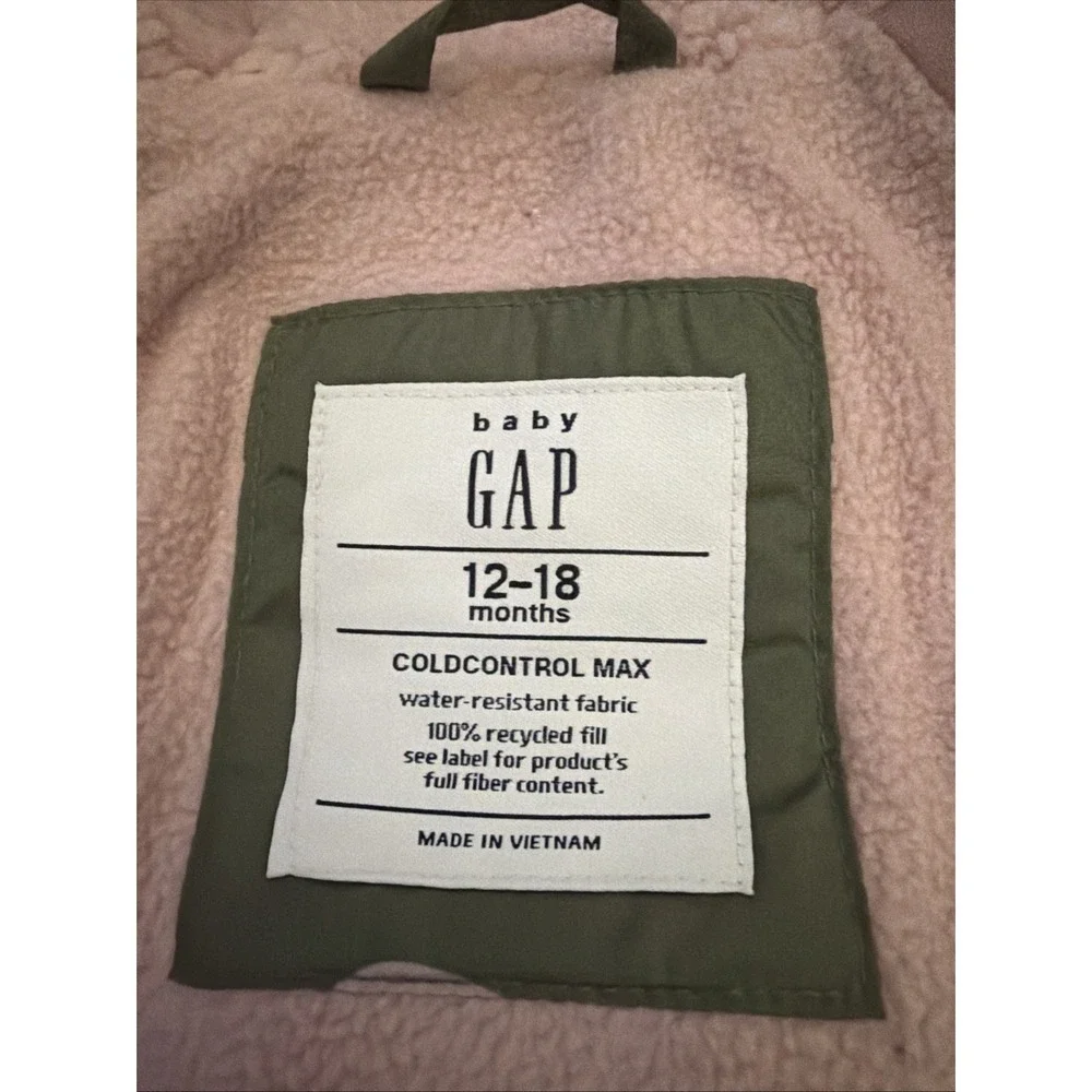 Gap baby girls cold control puffer jacket pink hearts #babygirlsjacket 12-18 Mo